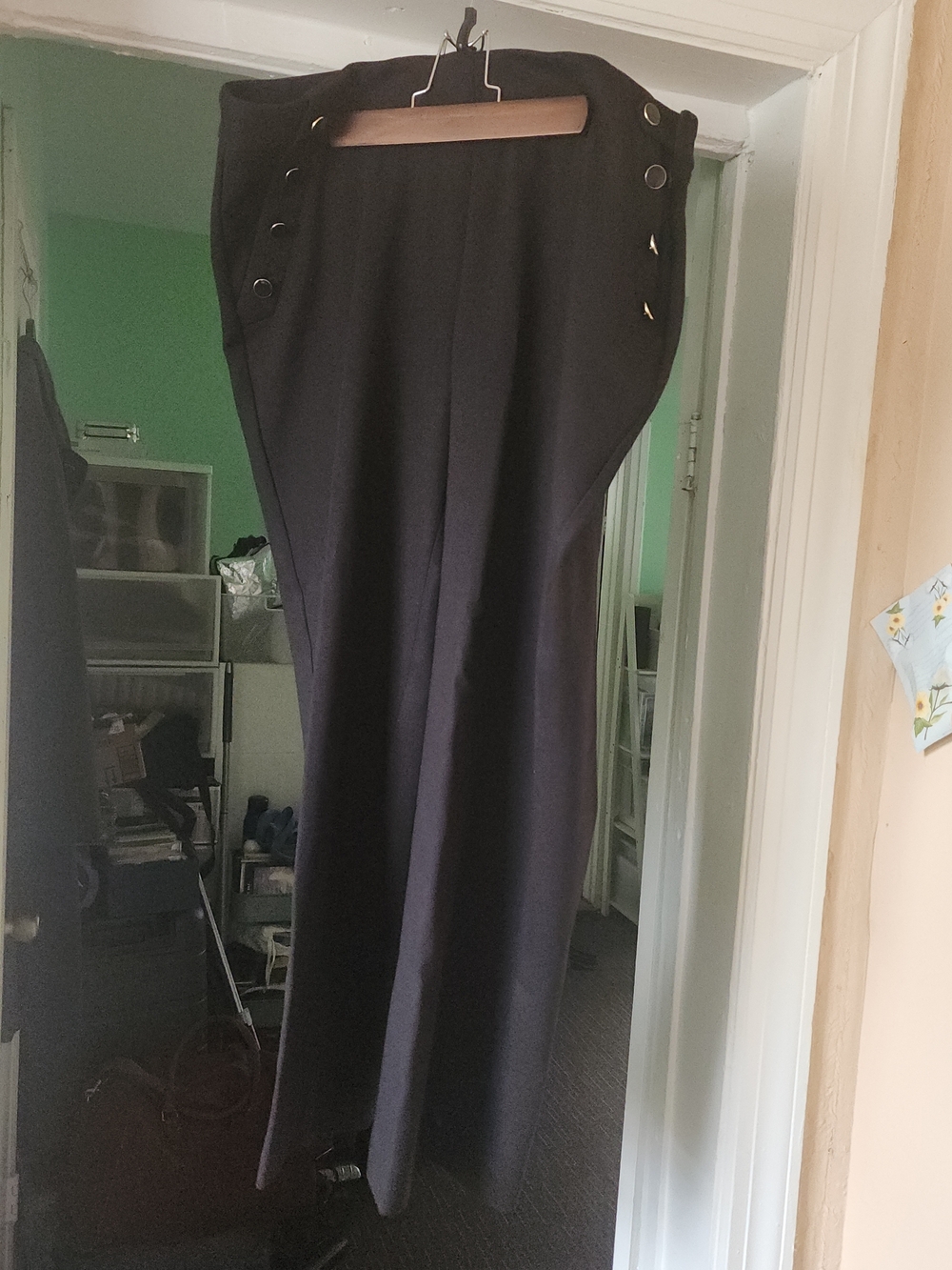 Black Twill Stretchy High-Waist Wide Leg Pants with Grommet Detail